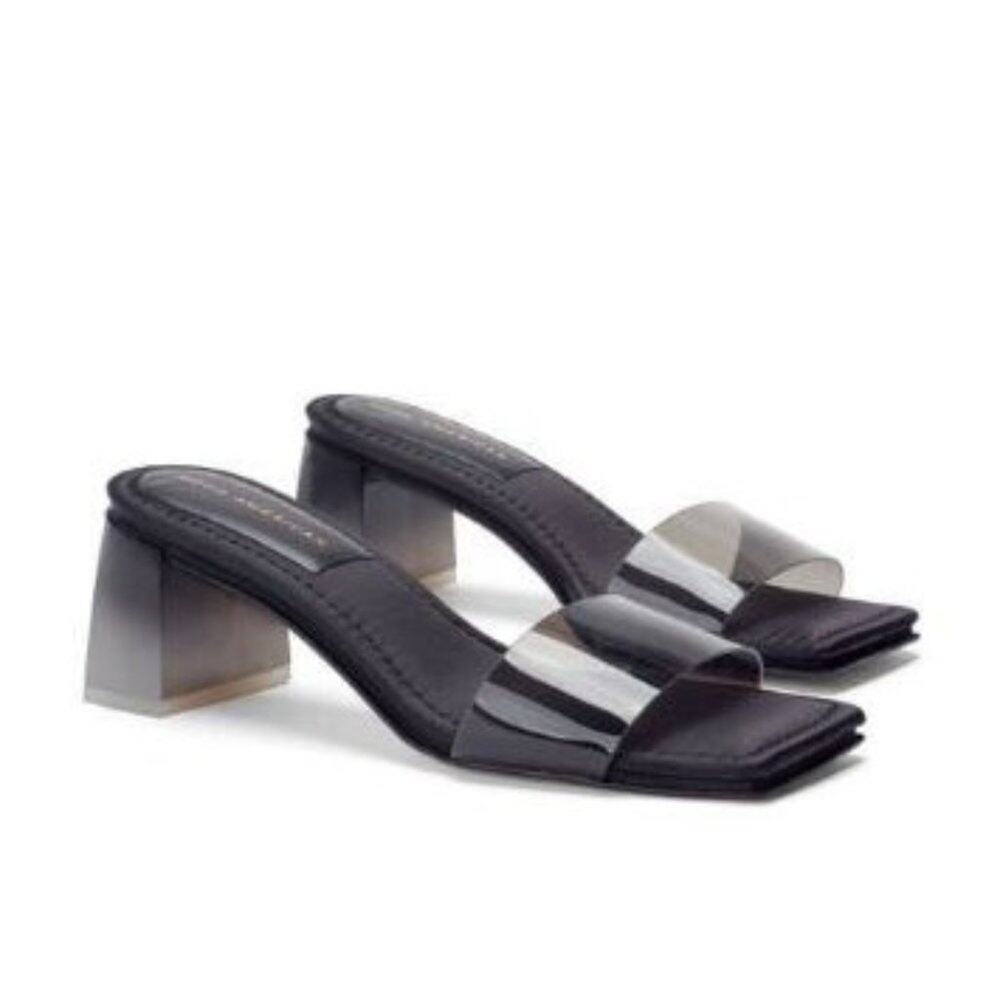 Good American Black and Clear Block Heel Sandals